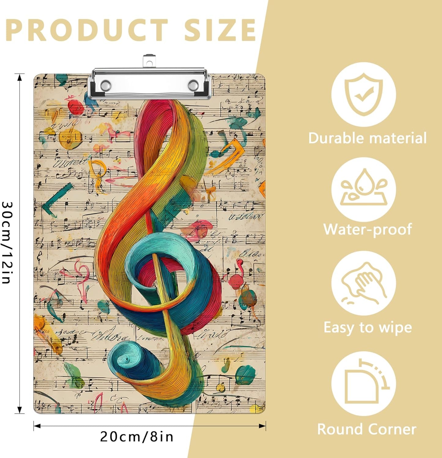 Music Note Plastic Clipboards,Decorative Plastic Acrylic Clipboard for Teacher Social Worker Students Office Supplies 8 * 12