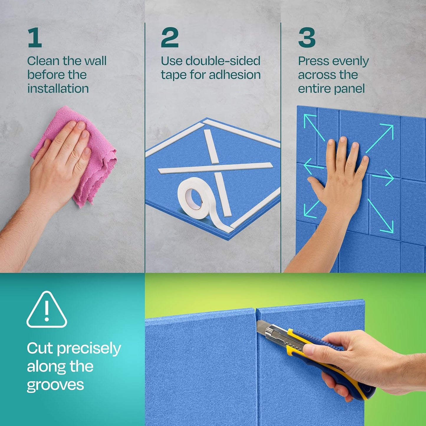 Acoustic Panels 12-Pack Soundproof Wall Panels 12"x12"x0.4" Decorative Sound Dampening for your Home, Office, Studio, Bedroom & More with Unique GridFrame Carving [Grand Blue]