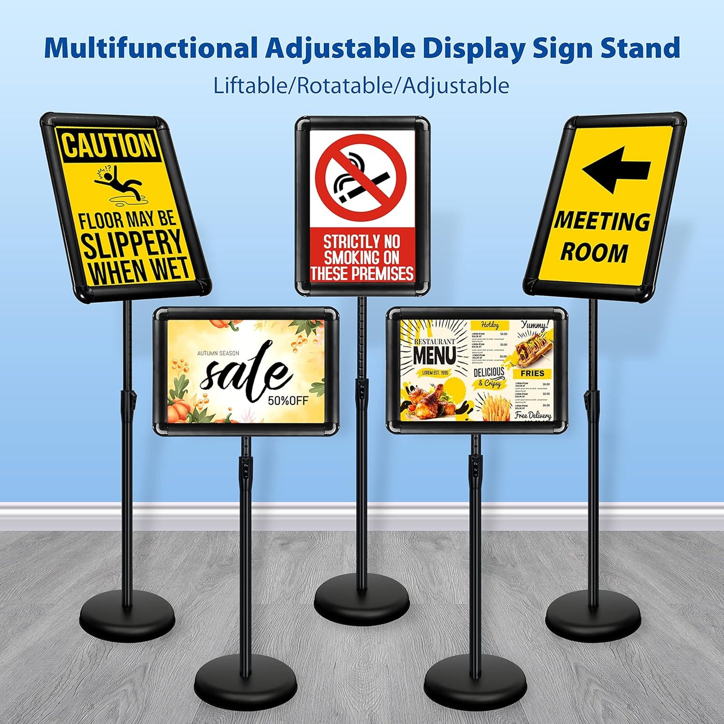6-Packs Sign Holder Stand for Display 11x17 Inch - Adjustable Floor Standing Sign Holder - Pedestal Poster Stand with Vertical & Horizontal View, Indoor/Outdoor Business & Store Signage(Black)
