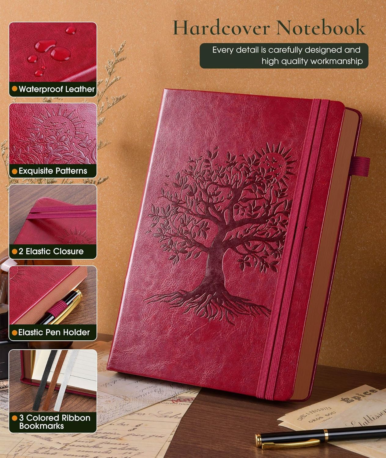 Vintage Leather Journal - 300 Page Lined Journal Notebook with Numbered Pages,A5 Notebook for Women Men,Travel Diary,Daily Journal for Writing, Note Taking, School & Work (5.8" x 8.3")