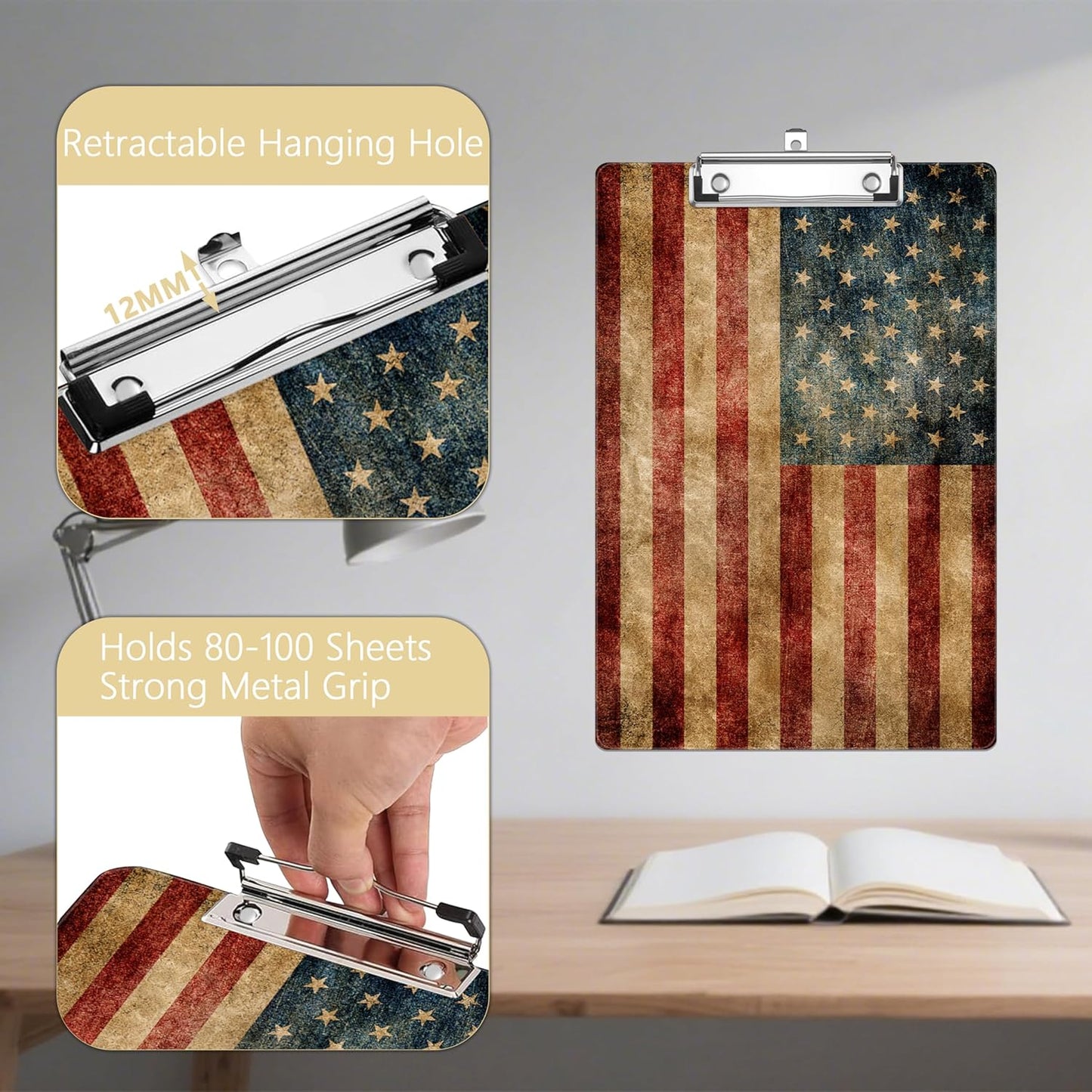 American Flag Plastic Clipboards,Decorative Plastic Acrylic Clipboard for Teacher Social Worker Students Office Supplies 8 * 12