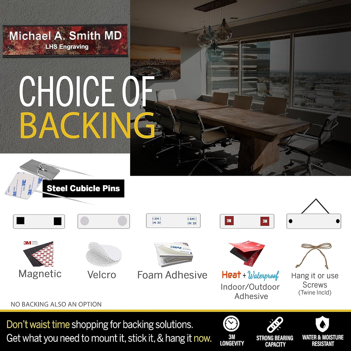 Engraved Door Signs for Office Personalized Black Plastic Door Plaque Gold Letters - Made in USA 2x4 B3