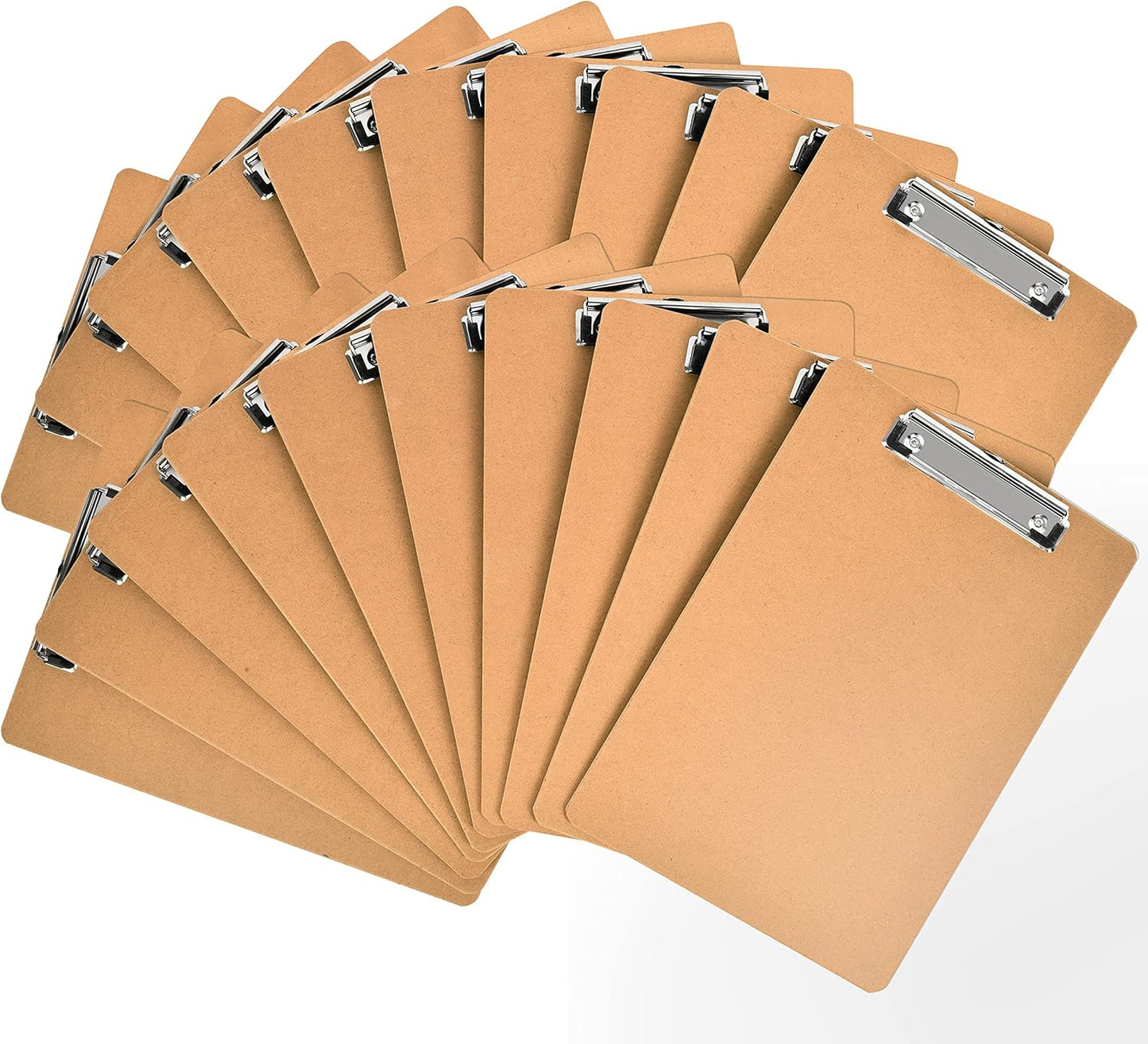 HappyHapi 20 Pack Clipboard 8.5 x 11 Letter Size Clip Boards Bulk, A4 Wooden Hardboard Office Clipboards Pack for Classroom, Work-Meetings, Brown