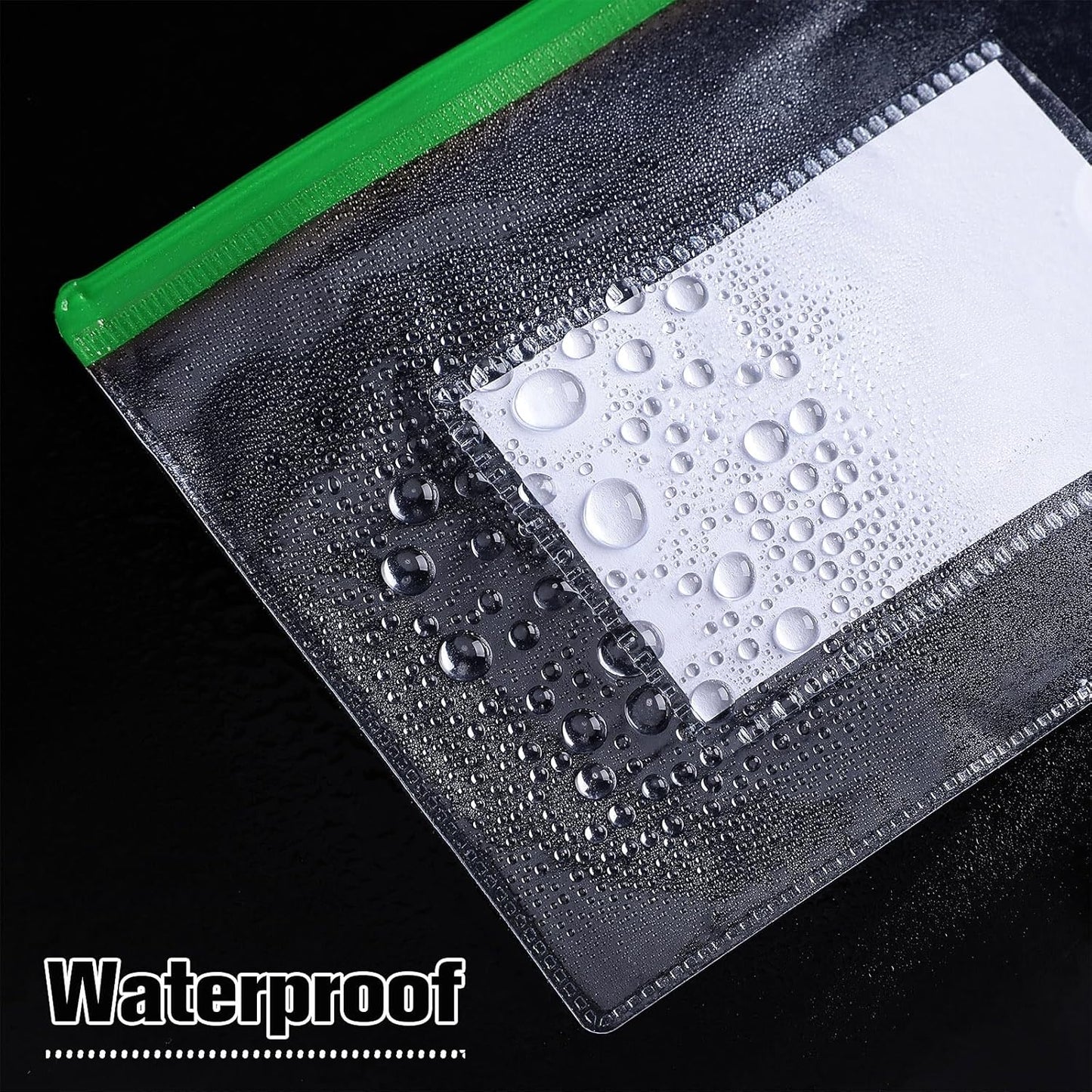 Marspark 100 Pieces Clear Pencil Case Zipper Envelope Bulk with Label Pocket Clear Plastic Envelopes with Zippered, A6 Pencil Bags for Cash, School Office Supplies, 9.2 x 4.7 Inches(Green)