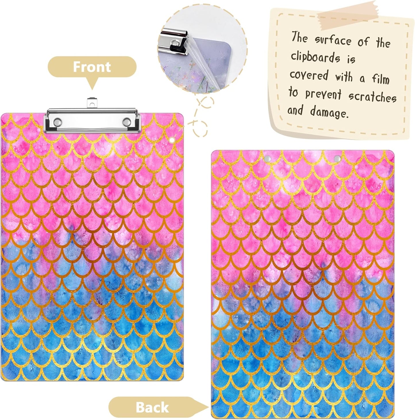 Colorful Mermaid Plastic Clipboards,Decorative Plastic Acrylic Clipboard for Teacher Social Worker Students Office Supplies 8 * 12