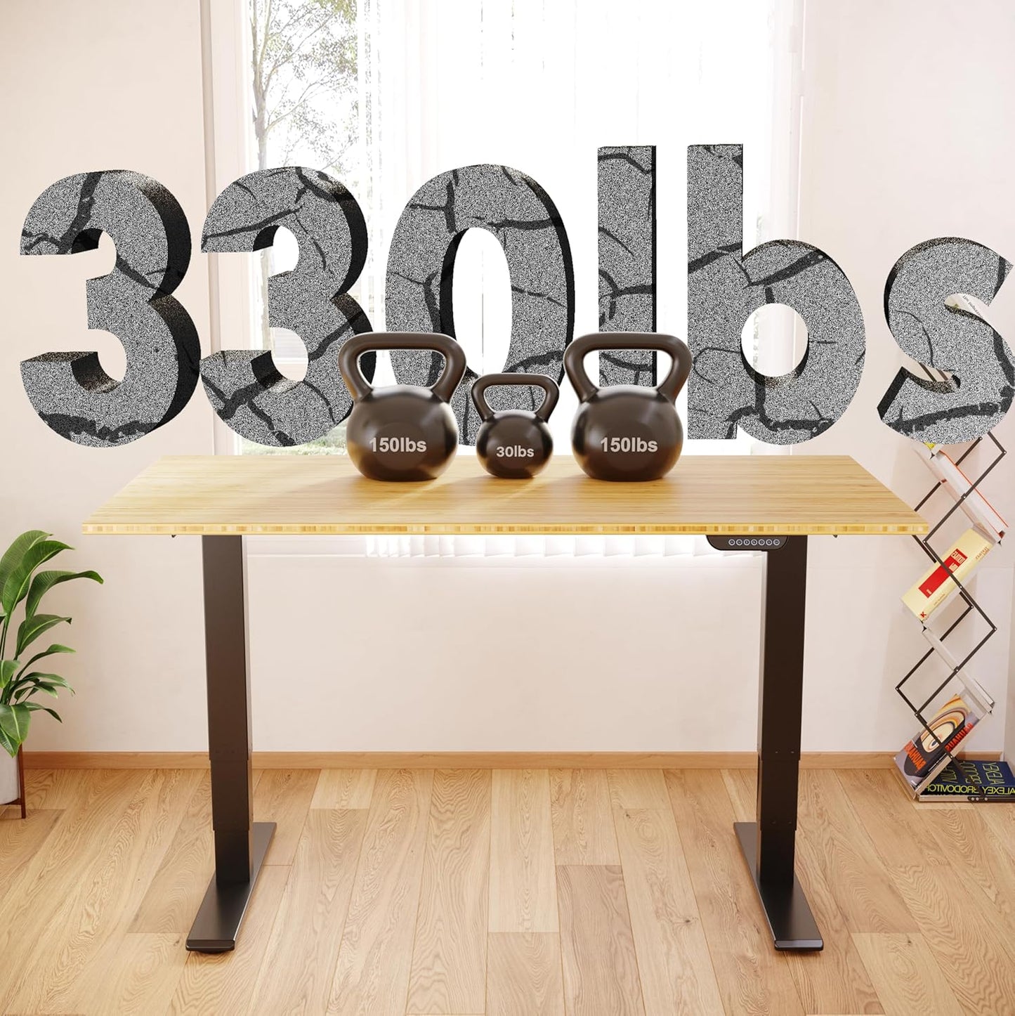 FLEXISPOT E6 MAX Bamboo Dual Motor 3 Stages Standing Desk 72x30 Inch Whole-Piece Board Electric Height Adjustable Stand Up Desk 150KG Load Capacity(Black Frame + Bamboo Desktop)