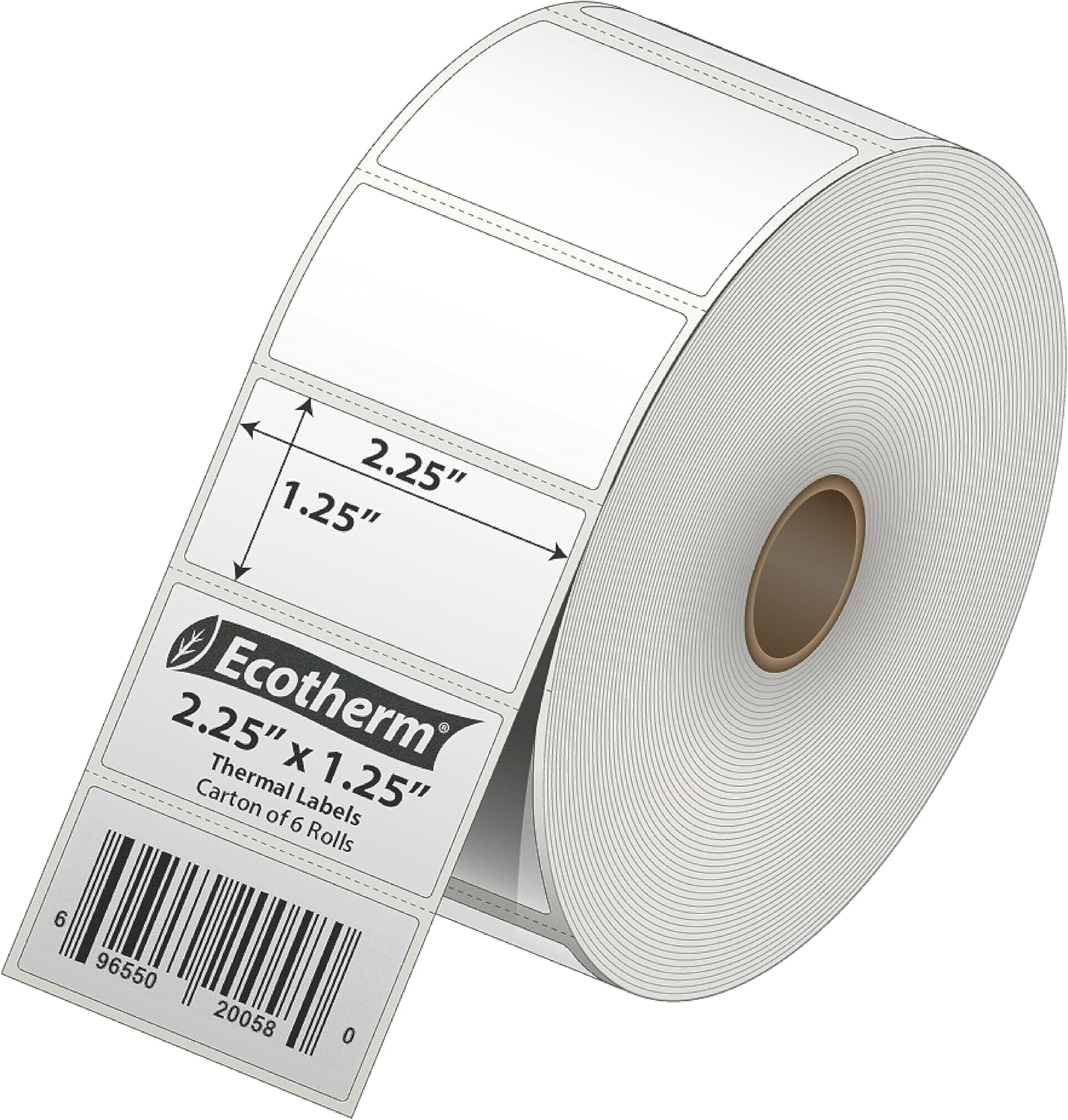 2.25" x 1.25" Thermal Labels | 6 Rolls | 12600 Labels | fits Zebra, Munbyn, Rollo, Godex, Arkscan, iDPRT, Offnova Thermal Label Printers and More | Blank White Adhesive Stickers by Ecotherm