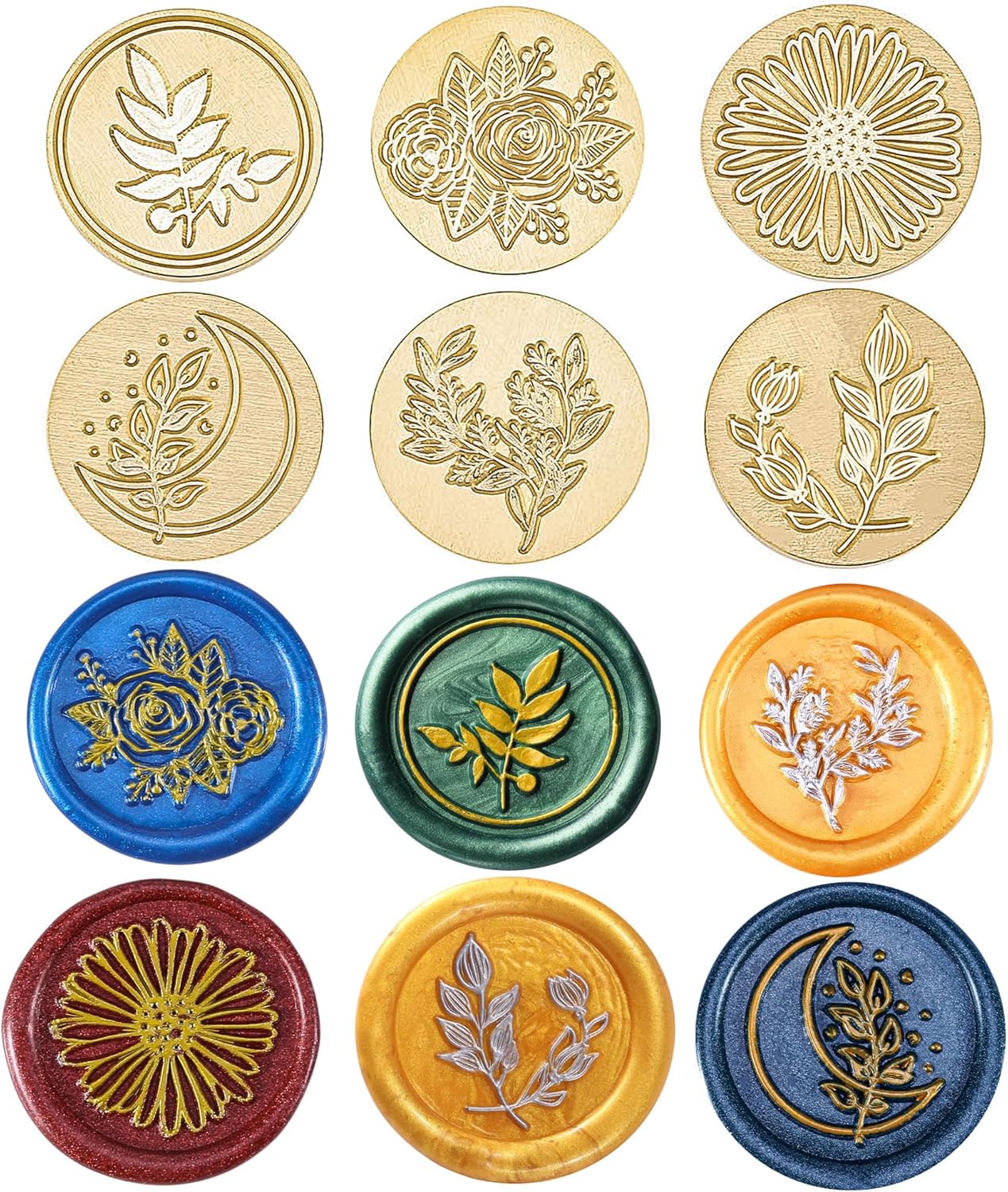 Yoption 6 Pieces Botanical Wax Seal Stamp Heads Set, Vintage Plant Flower Eucalyptus Sealing Stamp for Wedding Envelopes Invitation Decoration