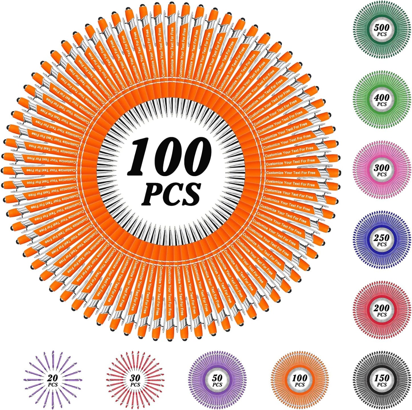 Max 500 Pcs Personalized Pens Bulk, Custom Pens with Free Engraving, Customized Stylus Tip Ballpoint Pen with Your Name Massage Text for School Office Business Graduation Anniversaries-100 Packs