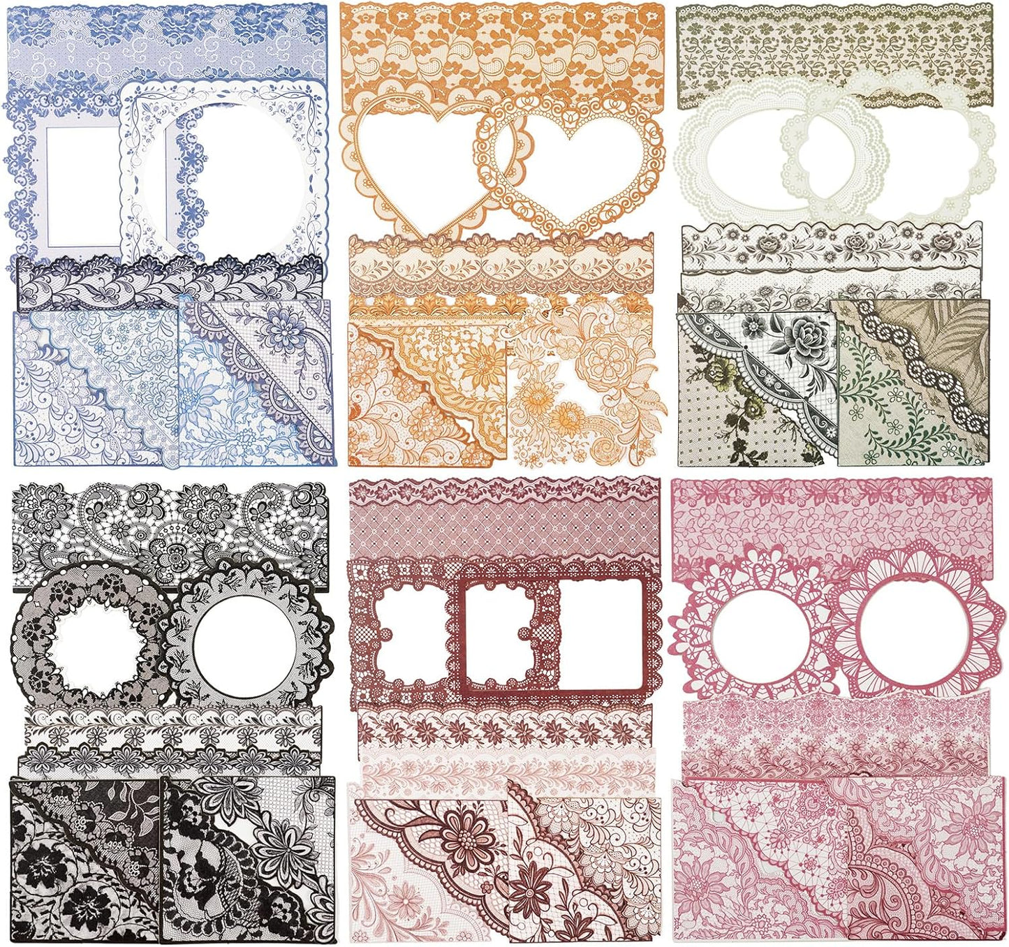 90PCS Vintage Lace Frame Stickers, Retro Scrapbook Stickers with Elegant Borders for Journaling, Junk Journal, DIY Crafts, Planner Decoration