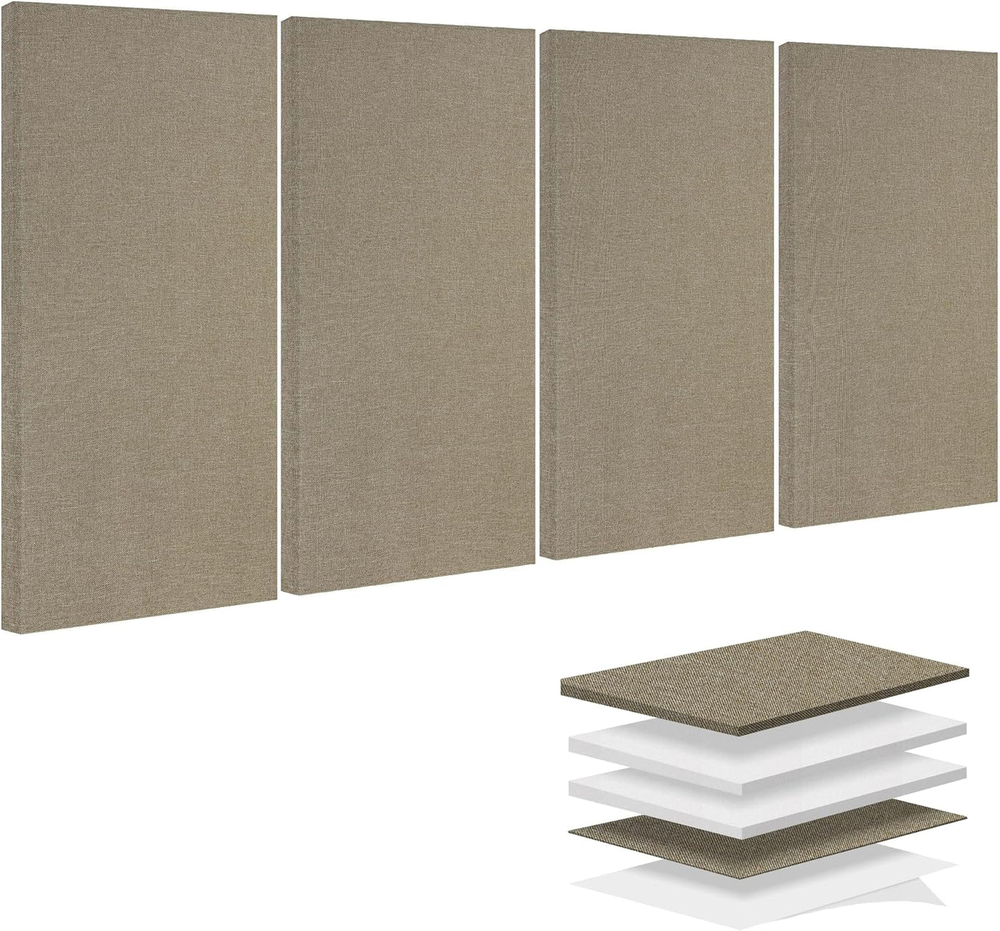 BUBOS 4 PCS Acoustic Panels,23.6''x11.8'' Fabric Soundproof Wall Panels,Self-adhesive Sound Absorbing Panels for Studios, Office, Home Theater,Fabric-Clad Jute