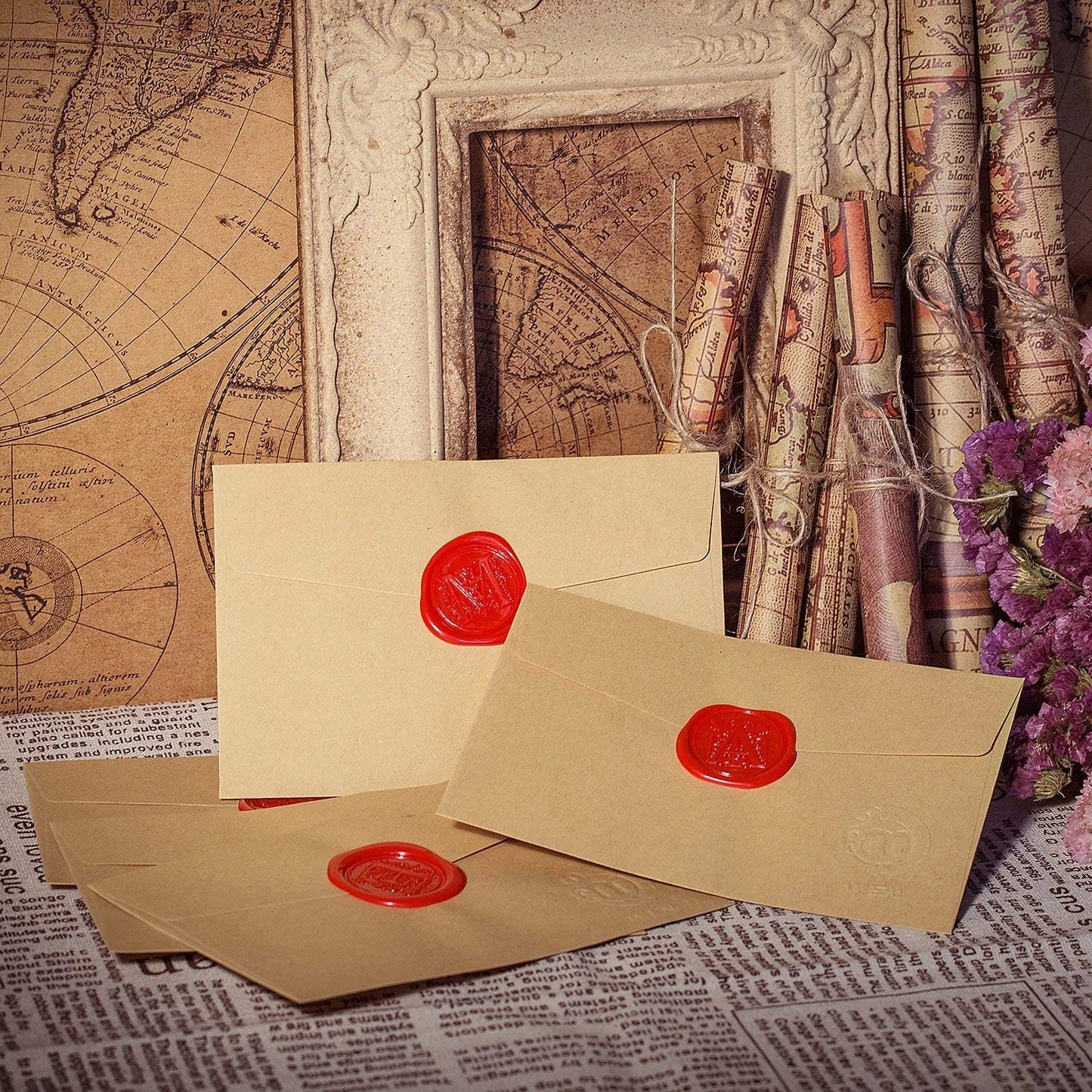 Mceal Wax Seal Stamp, Large Seal 1 1/5"(30mm) Dia, Silver Brass Head with Wooden Handle, Regal Letter A to Z Series (Letter K)