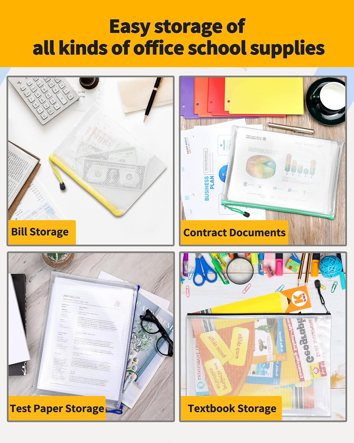 SUNEE Multisize Plastic Zipper Pouches (6 Colors, 18 Packs), Water-Resistant Zip Bag for School Office Supplies, Puzzles & Games Organizing Storage