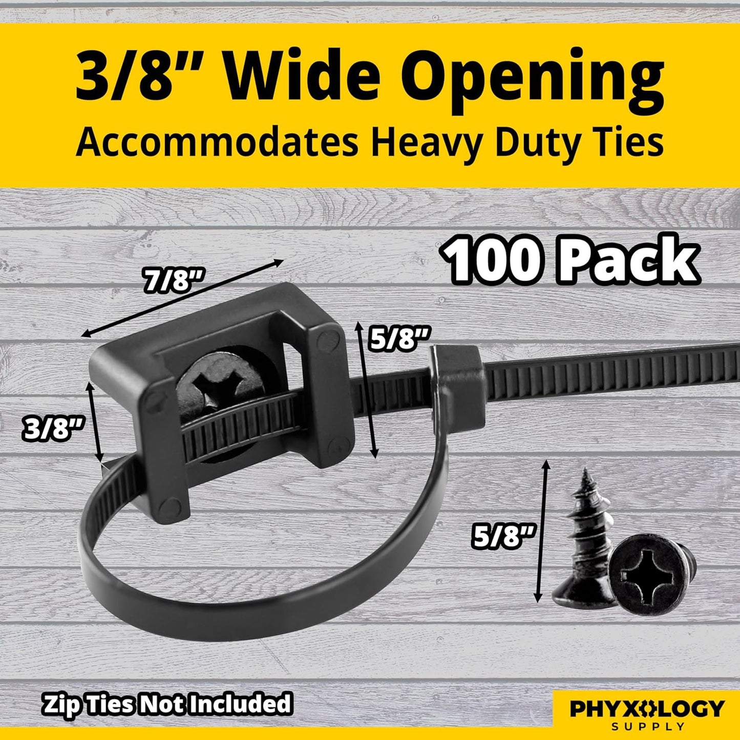 Pro-Grade, Slim, 1x .6 Cable Tie Mounts With Screws 100 Pack. High Strength, Black Zip Tie Bases For Wire Management. Permanently Anchor To Wall, Desk or Baseboard. Run Cords at Your Home or Office