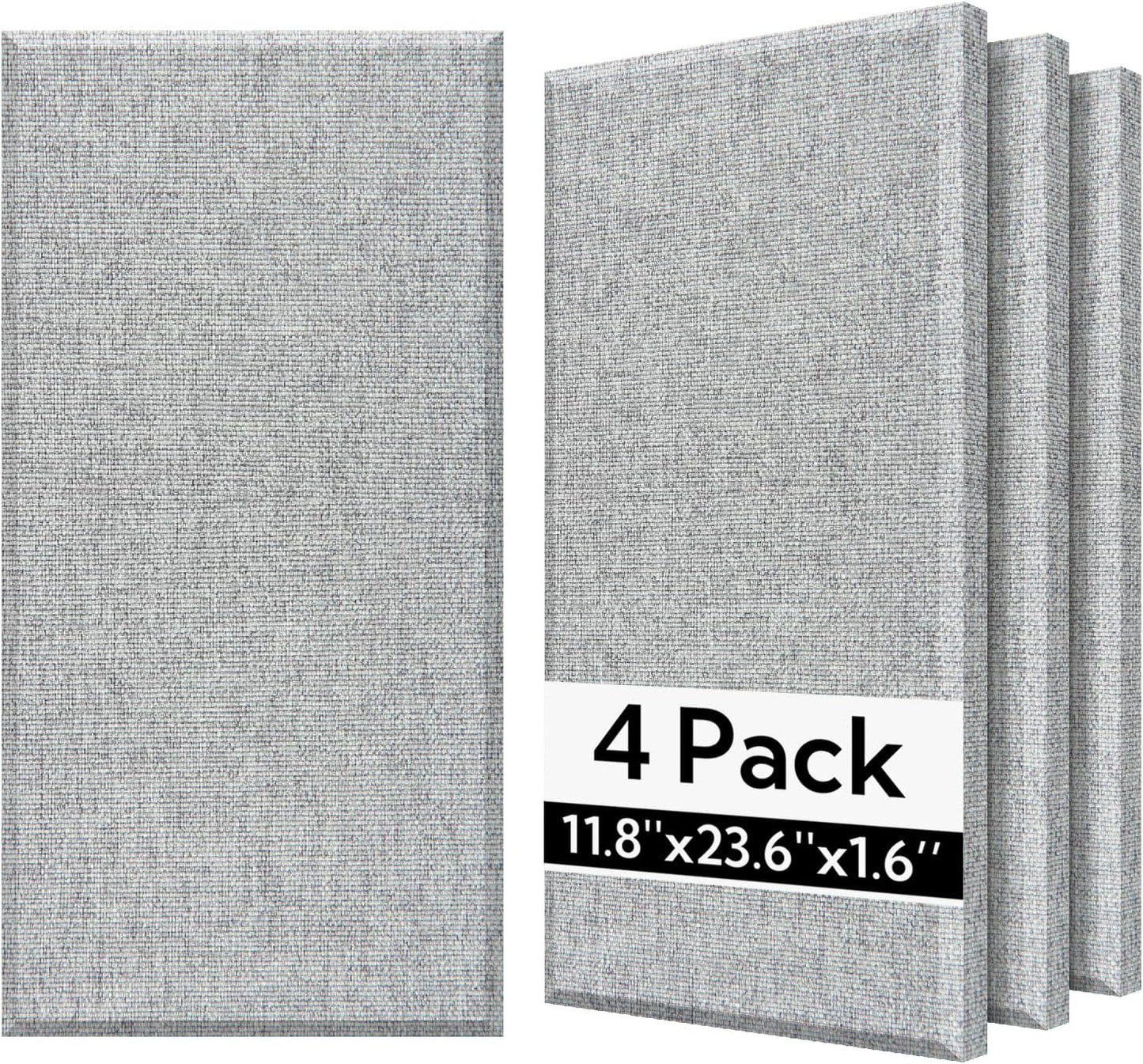 Olanglab Fiberglass Acoustic Wall Panels 4 Pack, 11.8'' x 23.6'' Sound Panels, Fabric Wrapped Sound Proof Panels for Walls (Light Gray)