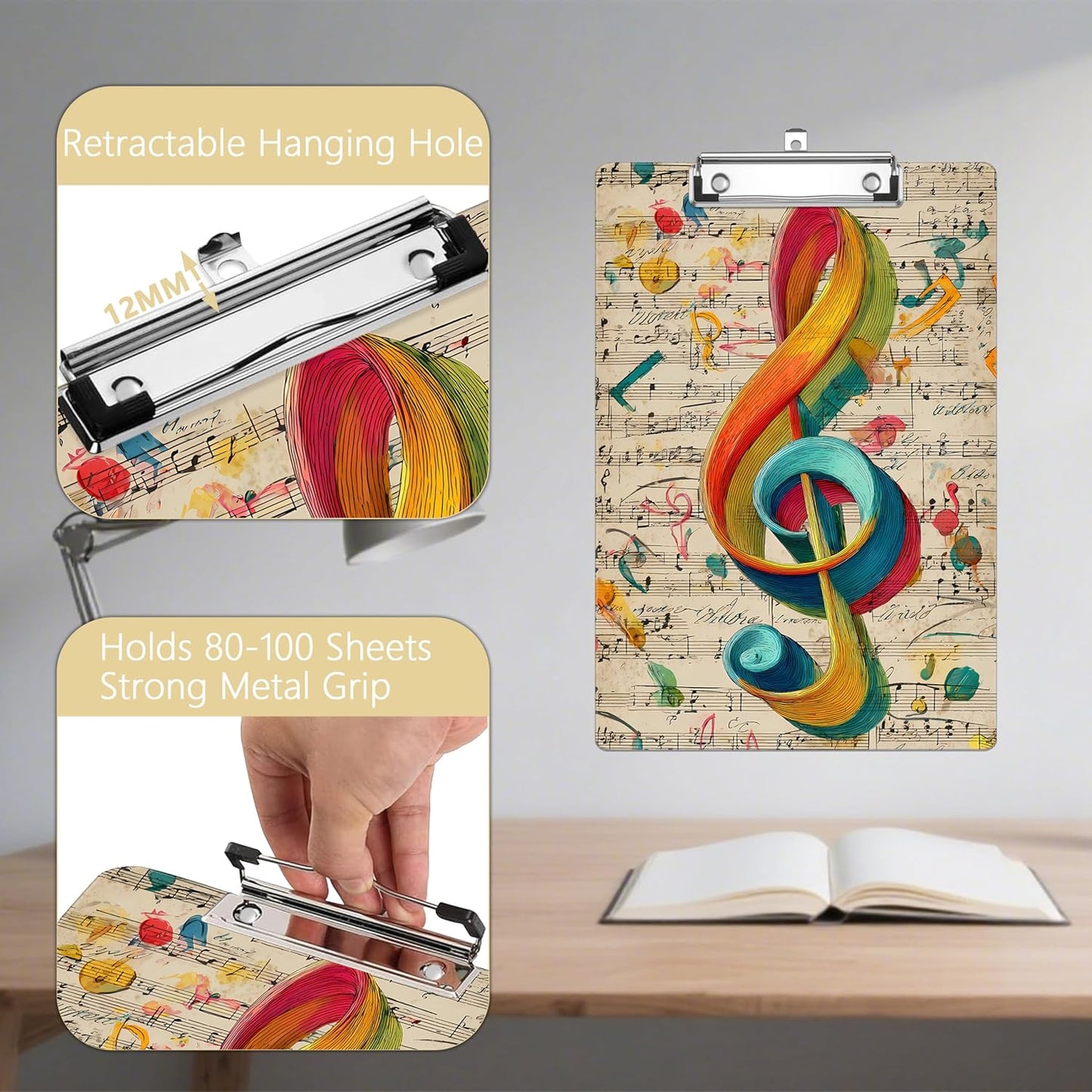 Music Note Plastic Clipboards,Decorative Plastic Acrylic Clipboard for Teacher Social Worker Students Office Supplies 8 * 12