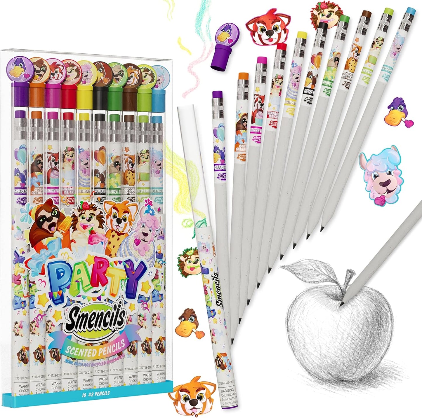 Party Smencils - Patented Gourmet Scented Graphite HB #2 Pencils made from Recycled Newspapers, 10 Count, Gifts for Kids, School Supplies