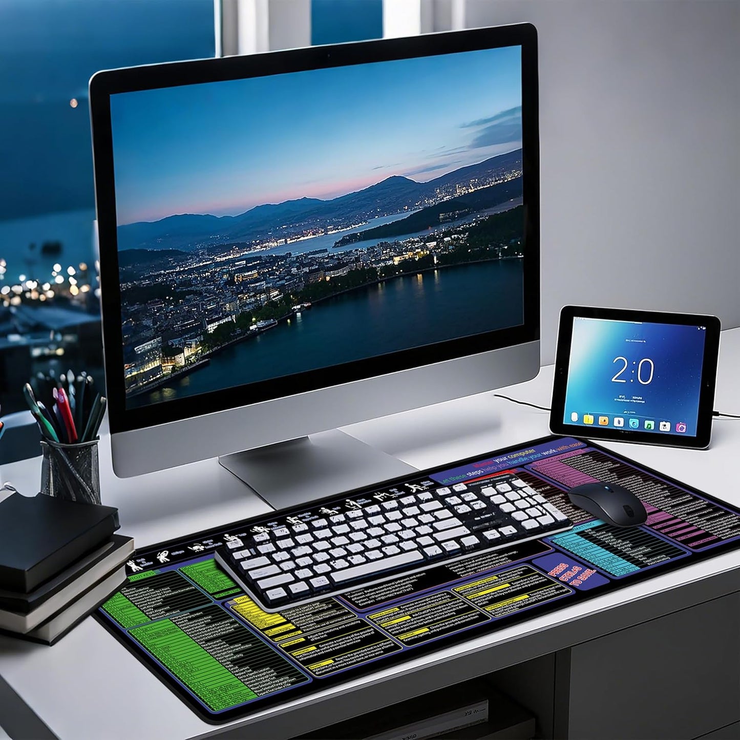 Mouse Pad with Excel, Word, Shortcuts – Excel Cheat Sheet Desk Pad – Portable Computer Mousepad – Gaming, Office, Waterproof, Non-Slip, Stitched Edges 35.5 x 15.7inches x 3mm