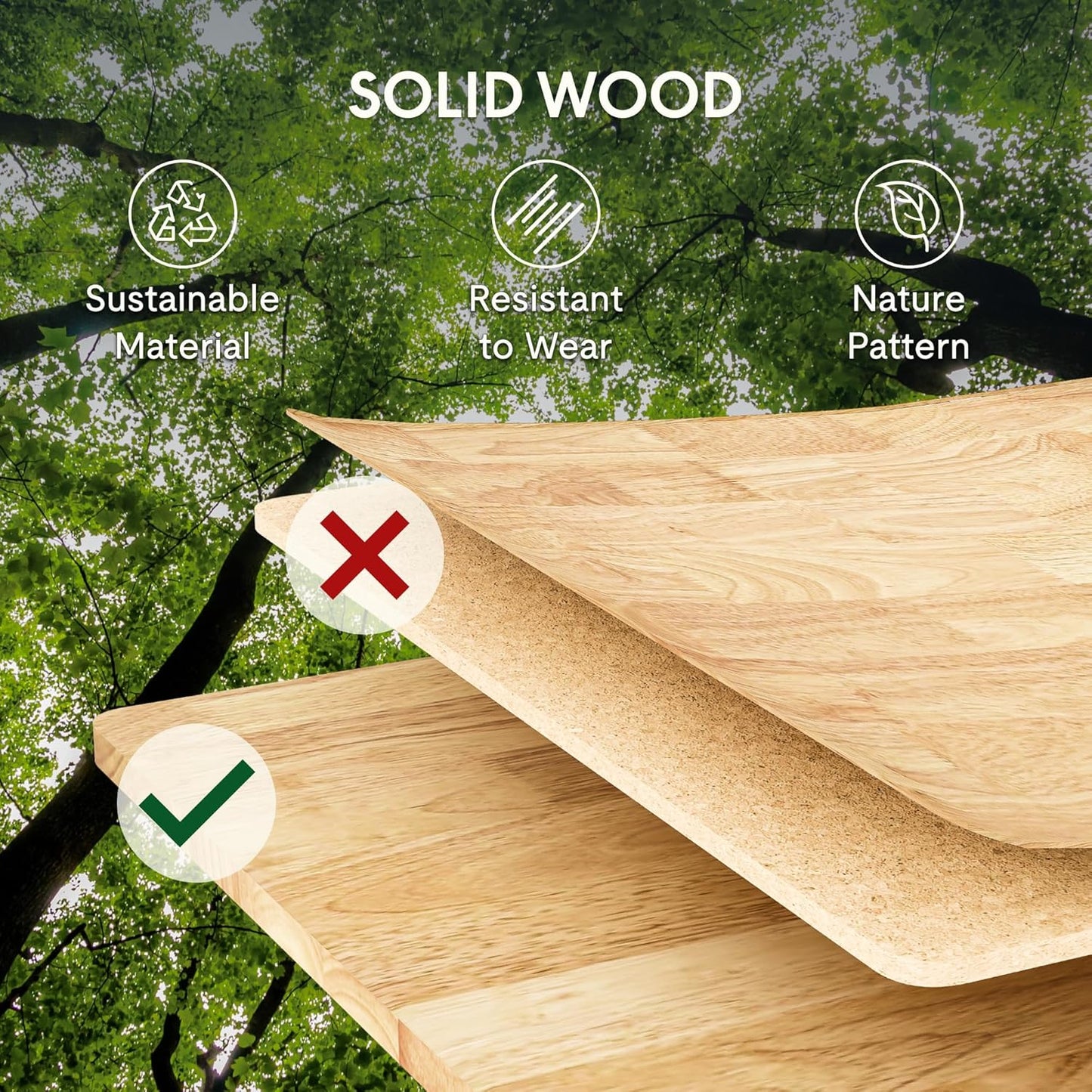 FLEXISPOT E3 Solid Wood Dual Motor Standing Desk 48x24 Inch Whole-Piece Board Electric Height Adjustable Stand Up Desk (Black Frame + Rubber Wood Desktop)