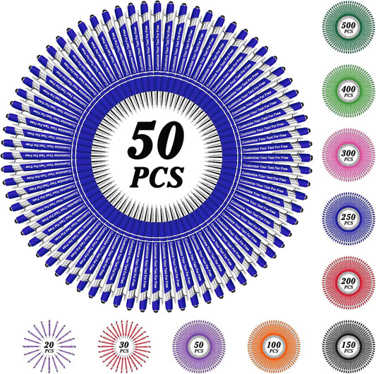Max 500 Pcs Personalized Pens Bulk, Custom Pens with Free Engraving, Customized Stylus Tip Ballpoint Pen with Your Name Massage Text for School Office Business Graduation Anniversaries-50 Packs
