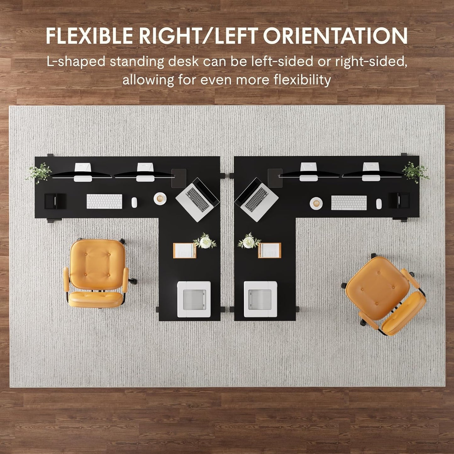 FLEXISPOT L Shaped Standing Desk, 71 x 63 Inch Electric Height Adjustable Corner Desk, Sit Stand Computer Workstation, Preset Controller, Home Office, Black Frame with Black Top, Black Drawer