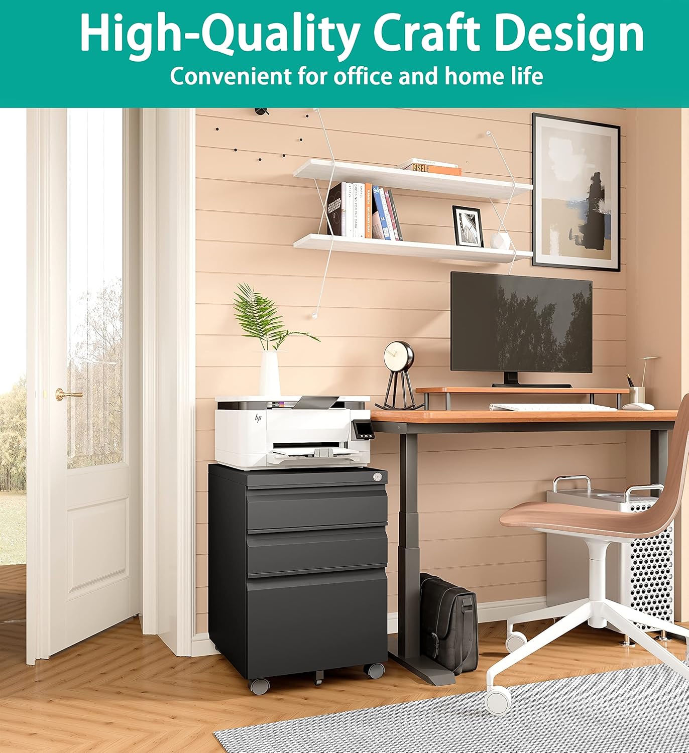 SISESOL 3 Drawer Mobile File Cabinet with Lock,Black Under Desk File Cabinets with Wheels,Rolling Metal Filing Cabinet for Home Office,Fit Legal/Letter/a4 File,Fully Assembled Except Caster