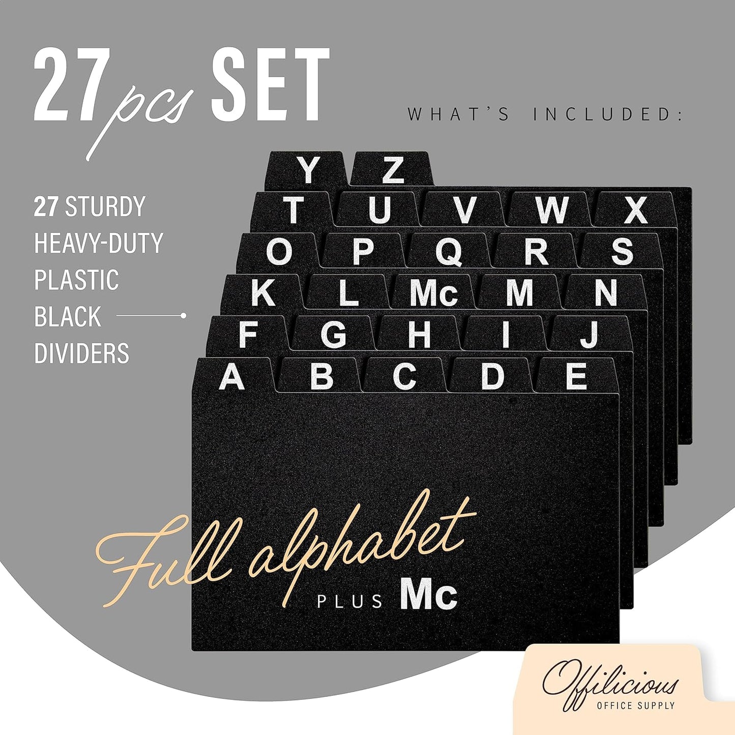 27 Black Index Dividers 3x5" - Large Index Card Organizer with Alphabetical File Dividers and Recipe Guides