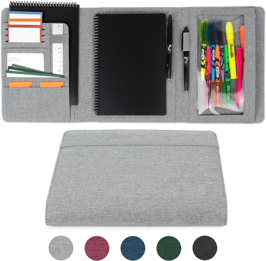 Sturdy Planner Cover for Rocketbook Smart Notebook - Water-Resistant Fabric Padfolio, Business Padfolio with Zipper Pen Pocket, Fits Executive Size A5, Rocketbook Accessories (Gray)