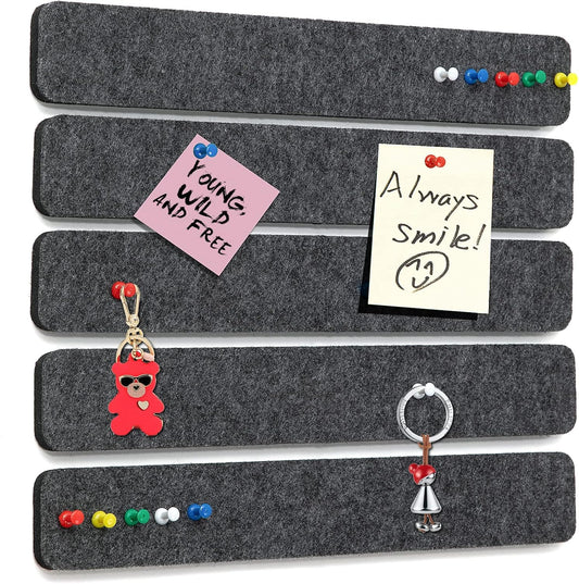 Felt Pin Board Bar Strips Bulletin Board for Bedrooms Offices Home Wall Decoration, Notice Board Self Adhesive Cork Board with 35 Push Pins for Paste Notes, Photos, Schedules