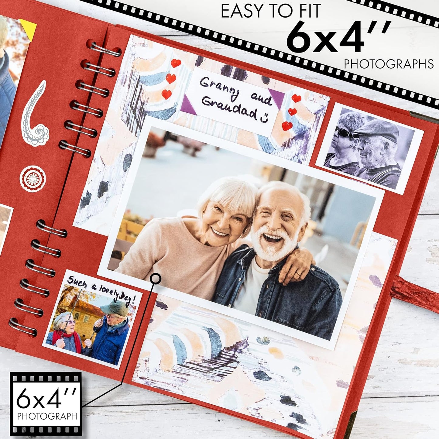 Bstorify Square Scrapbook Photo Albums 8 x 8 Inch Red Thick Paper, Hardcover, Metal Corners, Ribbon Closure - Ideal for Your Scrapbooking Albums, Art & Craft Projects