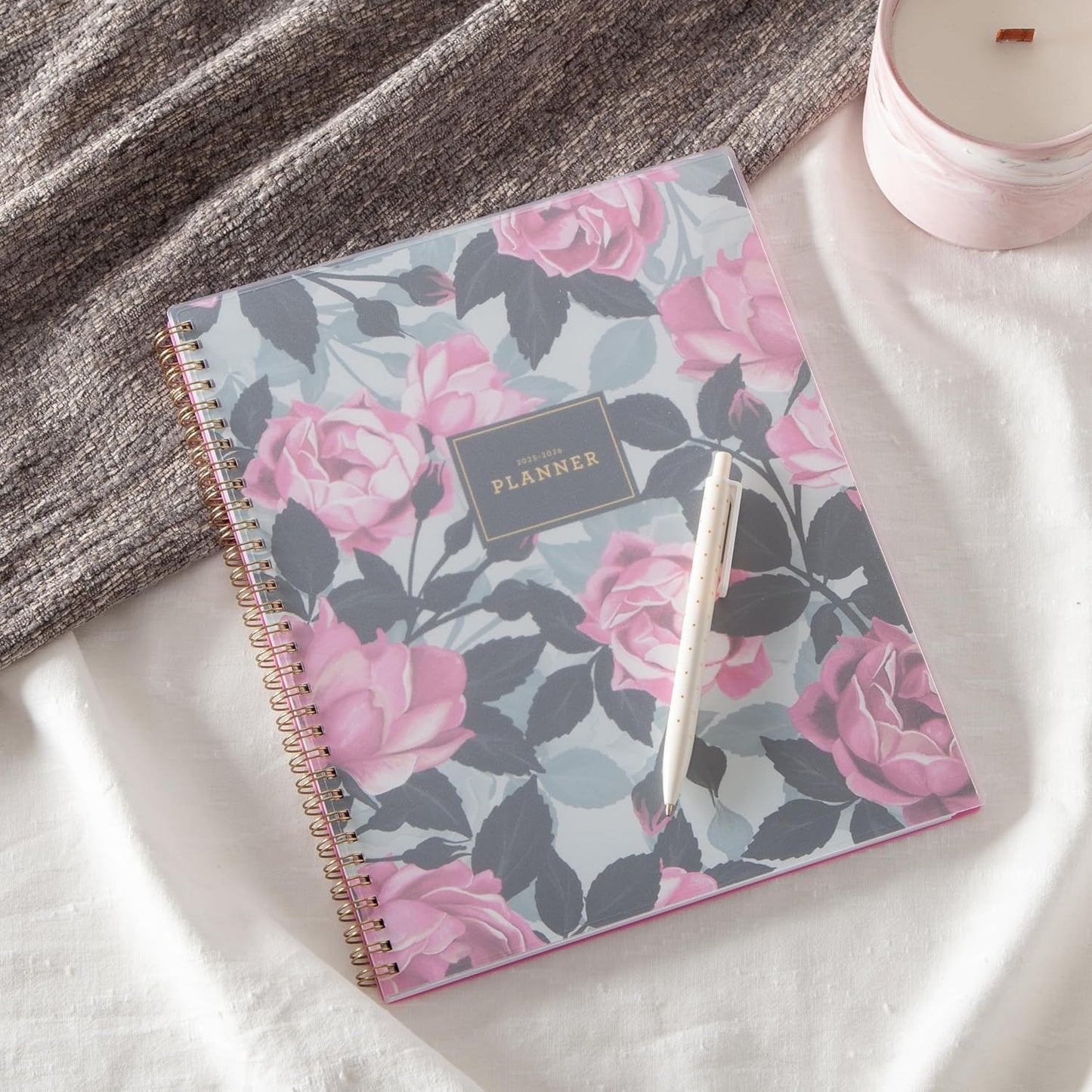 Blue Sky 2025-2026 Weekly and Monthly Academic Year Planner Calendar, July 2025 - June 2026, 8.5" x 11", Flexible Cover, Wirebound, Storage Pocket, Laminated Tabs, Roosevelt Pink