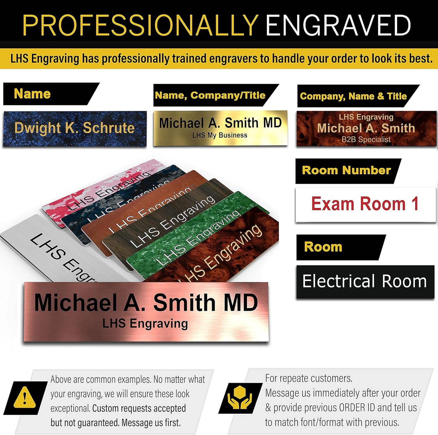 Engraved Name Plates for Desk and Door Signs Personalized Plastic Nameplate | Made in USA