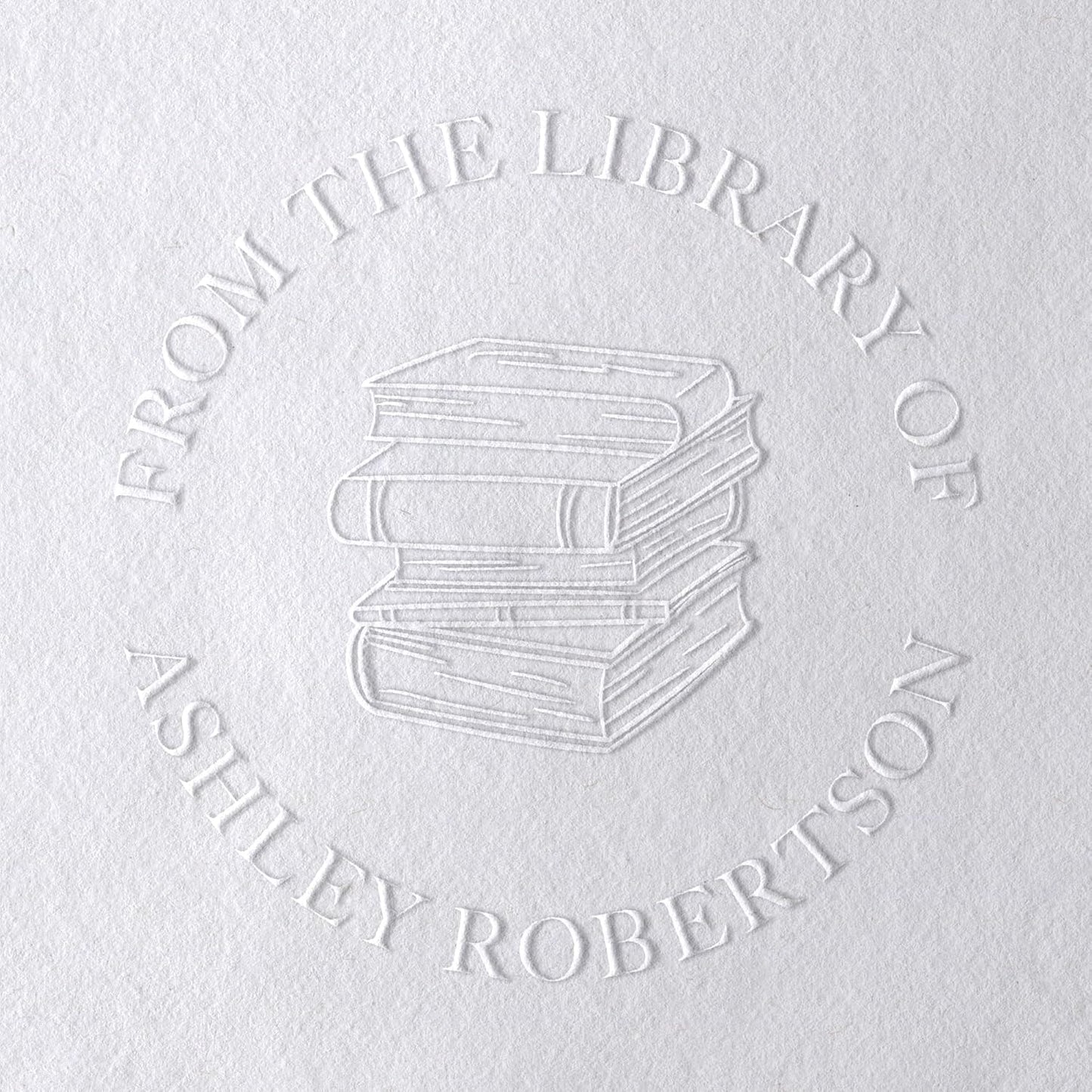 Personalized Book Embosser or Stamp Custom Round Library Embosser Teacher Library Book Stamp, Ex Libris Stamp, Gift for Book Lover | Wooden or Self Inking Stamp or Embosser (Stack of Books)