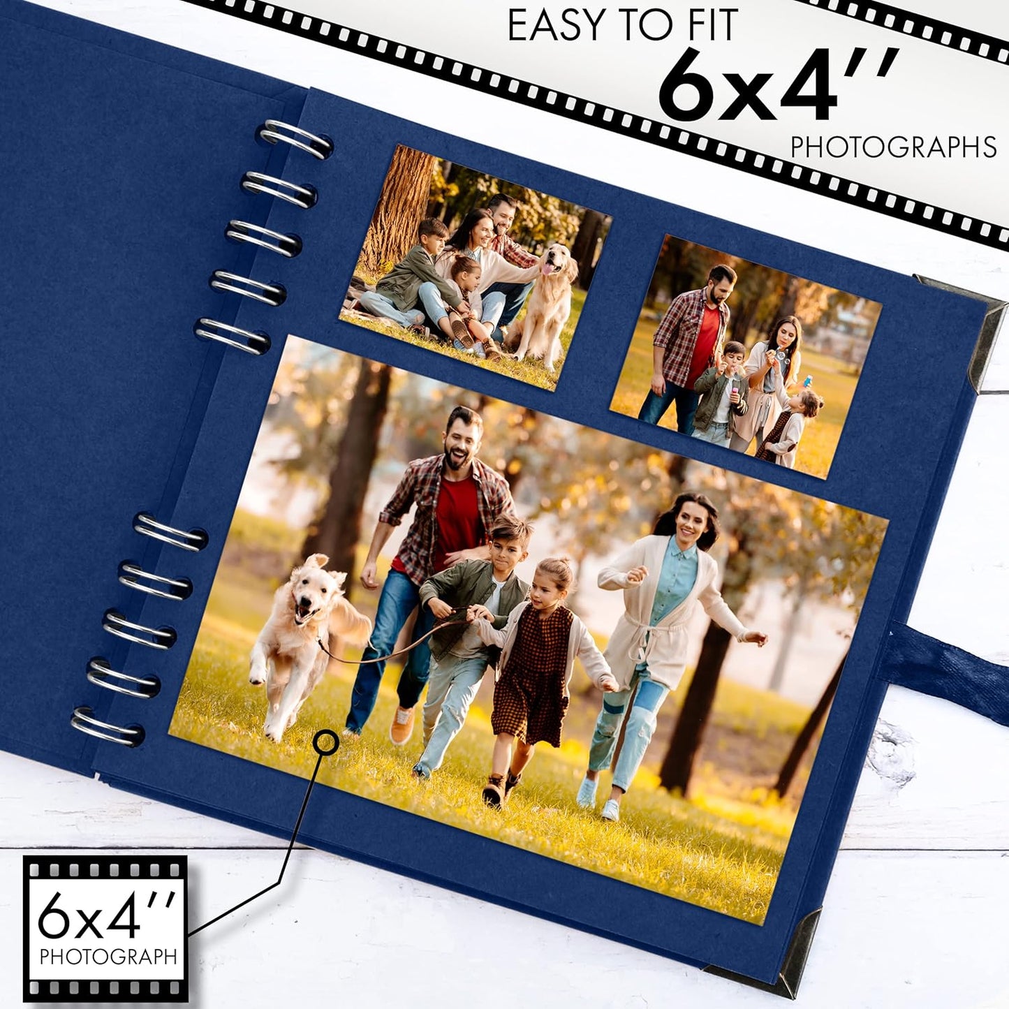 Bstorify Square Scrapbook Photo Albums 7 x 7 Inch Blue Hardcover with Ribbon Closure - Ideal for Scrapbooking, Art & Craft Projects