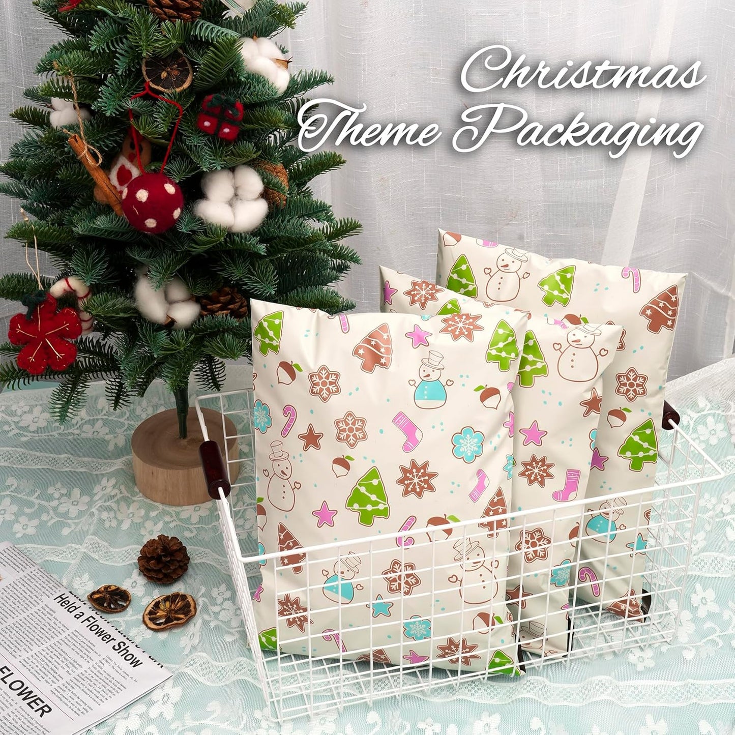 Christmas Poly Mailer 10x13 Inch 25 Pcs, Waterproof Shipping Bags for Clothing, Tear-Resistant Mailier Bags, Strong Mailing Bags with Self-Seal - Christmas Elements Printed