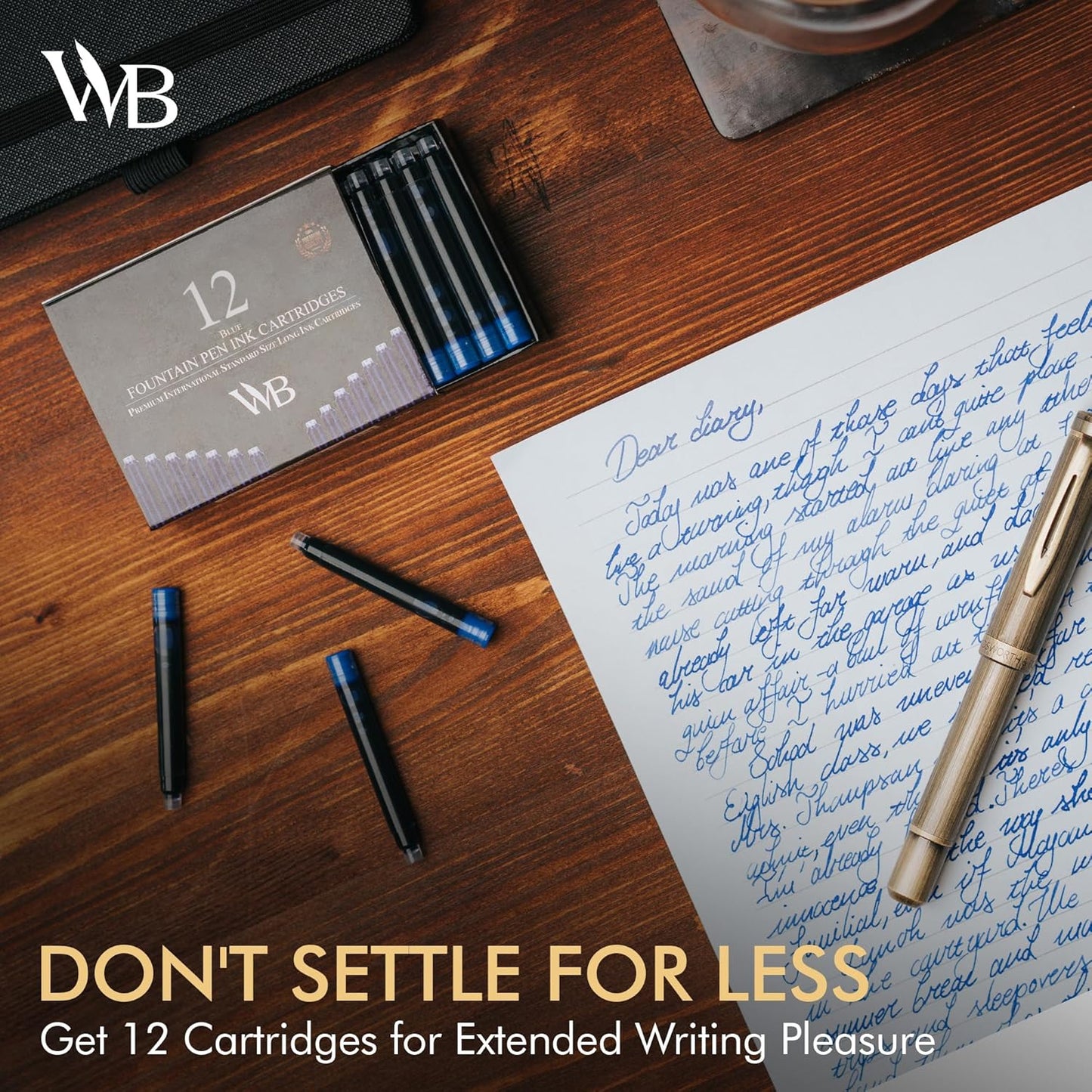 Wordsworth & Black 12 Pack Fountain Pen Ink Refills - Set of 12 Blue Ink Cartridges - International Standard Size - Length APPR 2.3" - Base Diameter APPR 0.24" - Disposable and Generic