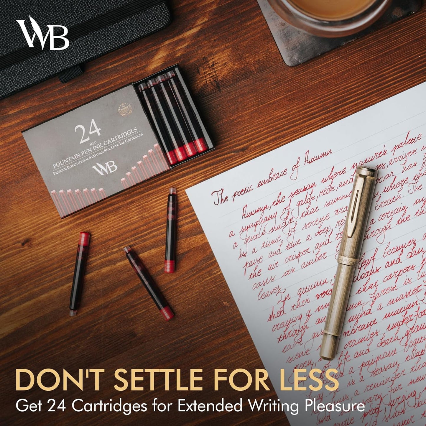 Wordsworth & Black 24 Pack Fountain Pen Ink Refills - Set of 24 Red Ink Cartridges - International Standard Size - Length APPR 2.3" - Base Diameter APPR 0.24" - Disposable and Generic