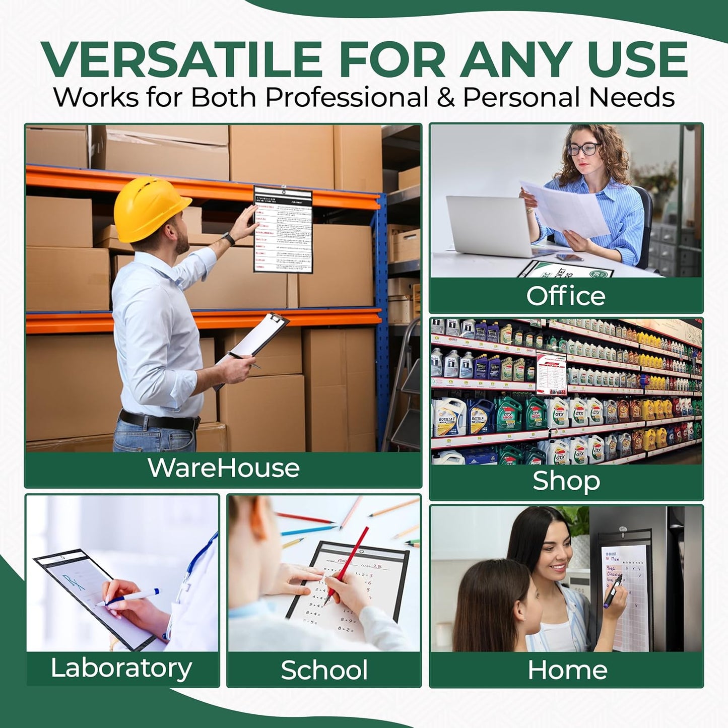 Job Ticket Holders 10x14 - (30 Pack) 8.5x11 Letter Size | Reusable Dry Erase Pockets Black with Metal Rings & Hooks | Durable Clear Shop Sleeves for Work Order | Perfect for Classrooms