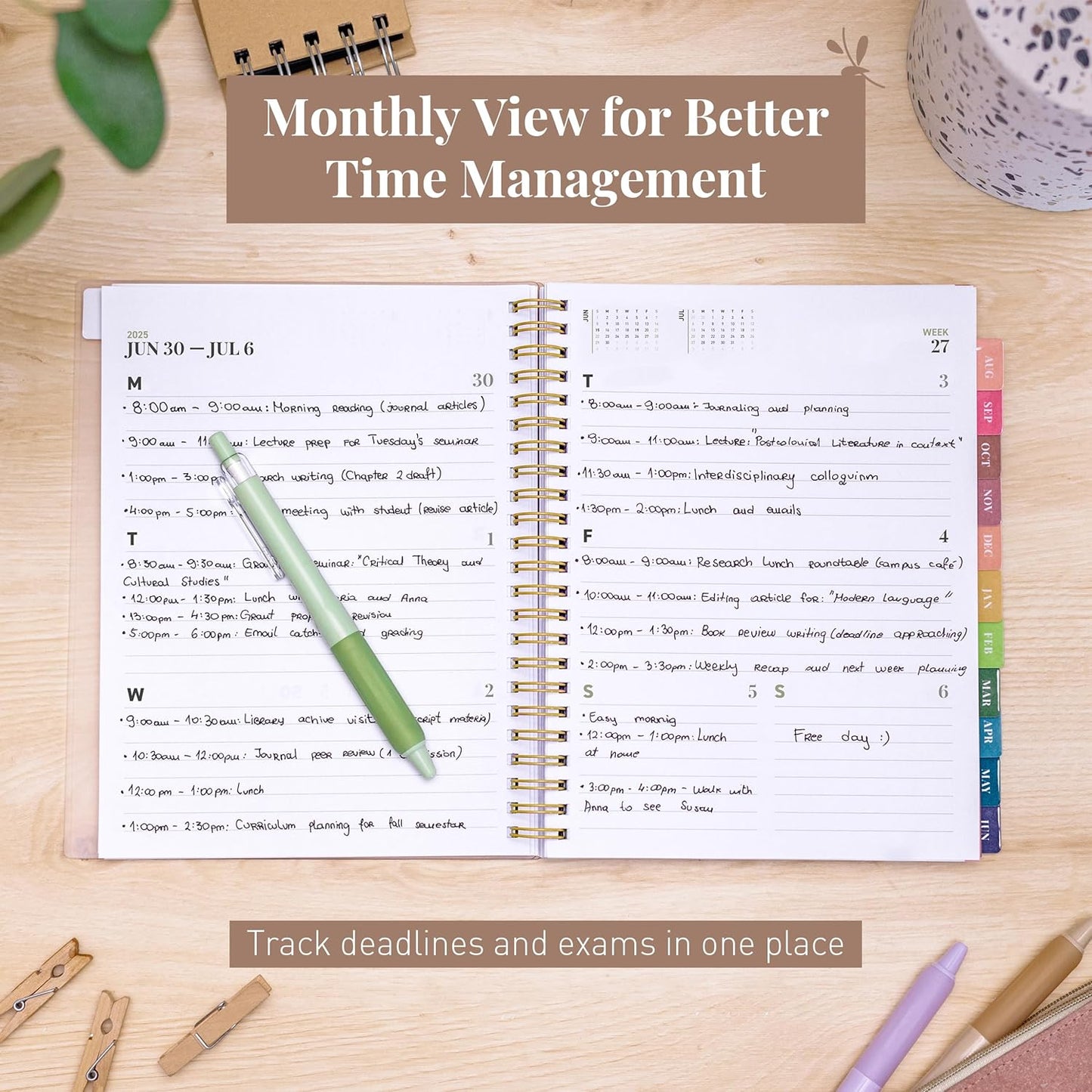 Rileys Academic Planner 2025-2026, Daily, Weekly & Monthly Planner, July 2025 - June 2026, Student Notes Pages, Twin-Wire Binding, Weekly Agenda for School & Work (8.5 x 11-Inches, Green)