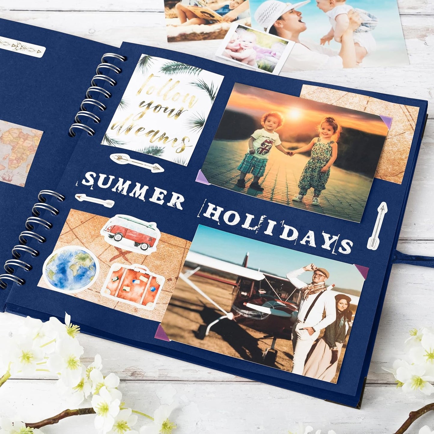 Bstorify 10 x 10 Inches Scrapbook Album 70 Pages Blue Thick Kraft Paper Corner Protectors, Ribbon Closure - Ideal for Your Scrapbooking, Art & Craft Projects (Blue, 10 x 10 Inch)