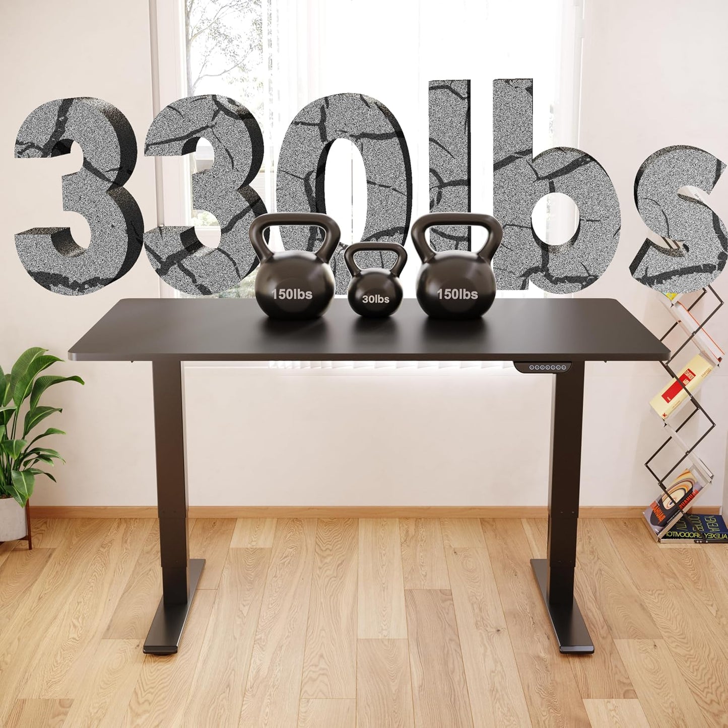 FLEXISPOT E6 MAX Dual Motor 3 Stages Standing Desk 48x30 Inch Whole-Piece Board Electric Height Adjustable Stand Up Desk 150KG Load Capacity(Black Frame + Black Desktop)