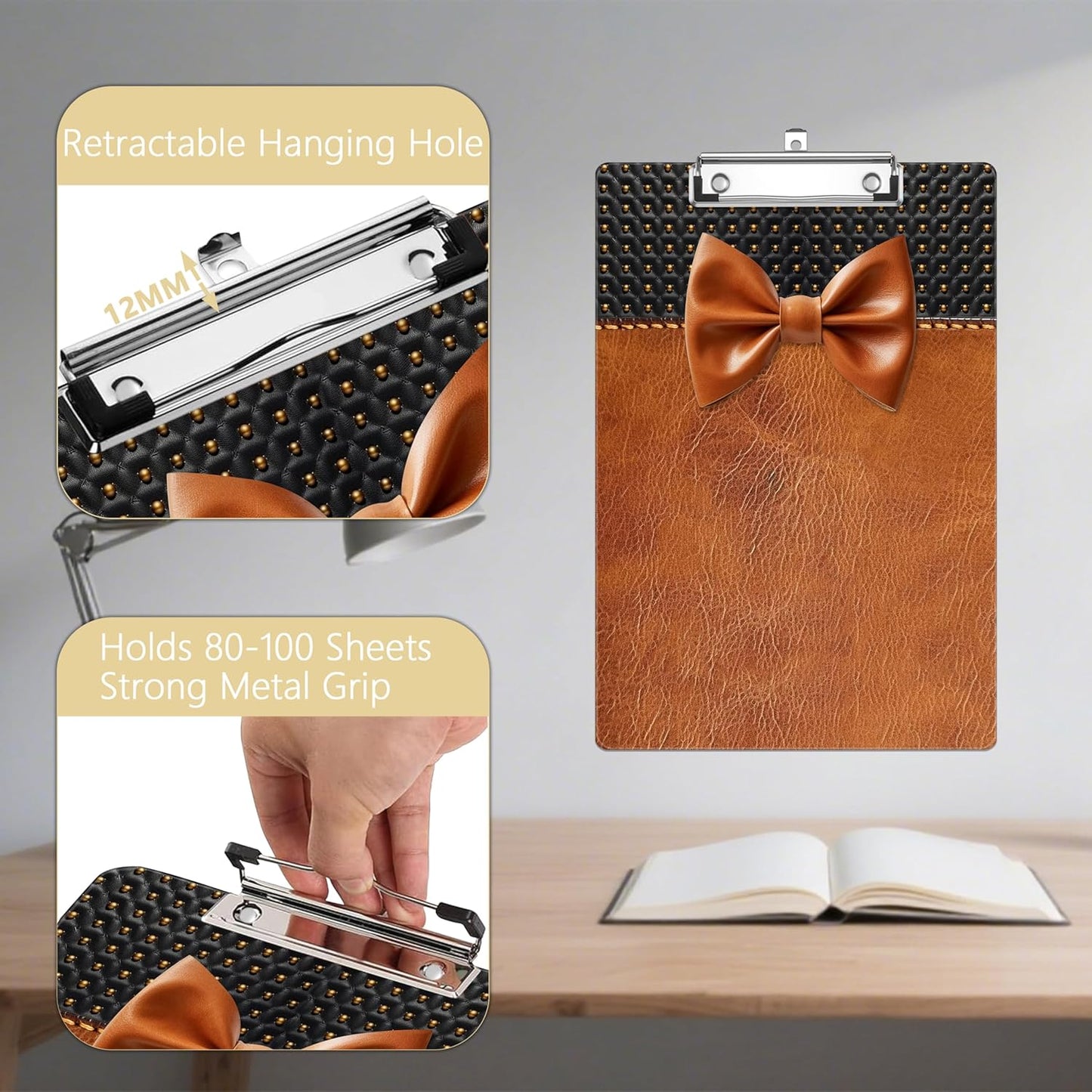 Leather Bow Plastic Clipboards,Decorative Plastic Acrylic Clipboard for Teacher Social Worker Students Office Supplies 8 * 12