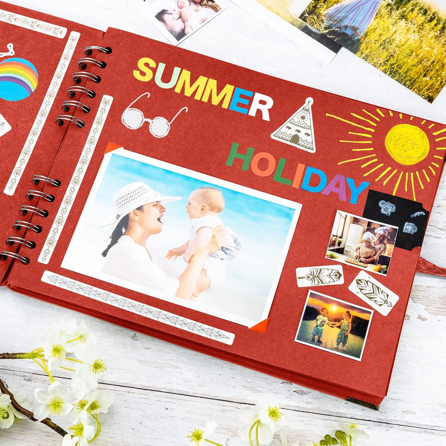 Bstorify Square Scrapbook Photo Albums 50 Pages (11 x 8.5 Inch) Red Thick Paper, Hardcover, Ribbon Closure - Ideal for Your Scrapbooking Albums, Art & Craft Projects (Red, 11 x 8.5 Inch)