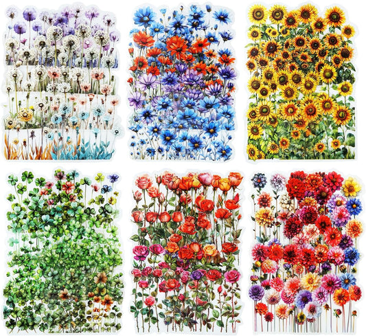 AurriiLeaf Viewing Flowers PET Sticker Set, 120PCS Floral Ephemera for Scrapbooking, Journaling, Crafting, DIY Projects, Diaries, and Art Supplies