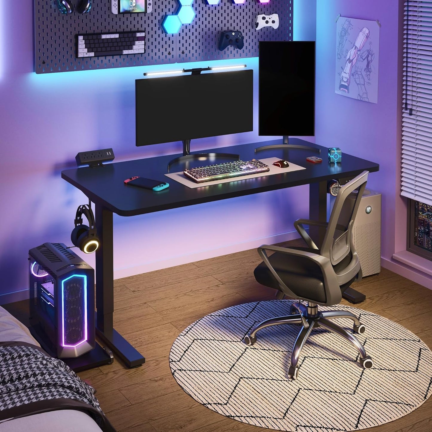 FLEXISPOT Standing Desk Frame with Clamp Power Strip and Cable Management Tray, Electric Sit Stand Desk Base with Memory Controller for Home and Office (Black Frame Only)