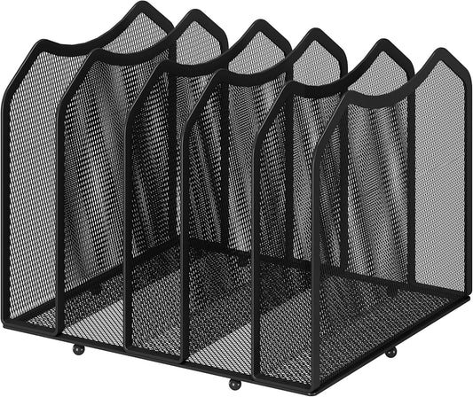 Simple Trending Mesh Desktop File Sorter Organizer, 5-Section Bookshelf for Desk Home Office, Black