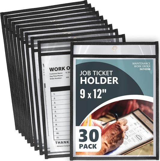 30 Pack Job Ticket Holders 9x12 - Work Order Plastic Sleeves Shop Ticket Holders Dry Erase Pocket Sleeves Dry Erase Pockets Dry Erase Sleeves Clear Pocket Sleeves Ticket Holder Plastic Sleeves