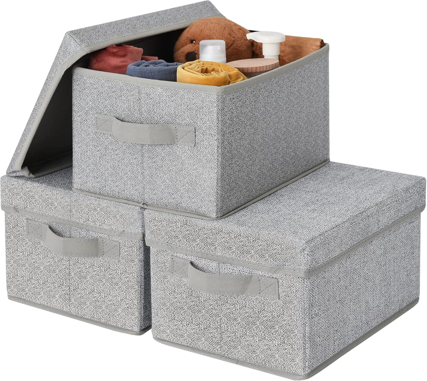 GRANNY SAYS Closet Storage Bins, Fabric Boxes with Lids, Shelf Baskets for Closet Organization, Stackable Storage Containers, Gray, Medium, 3-Pack