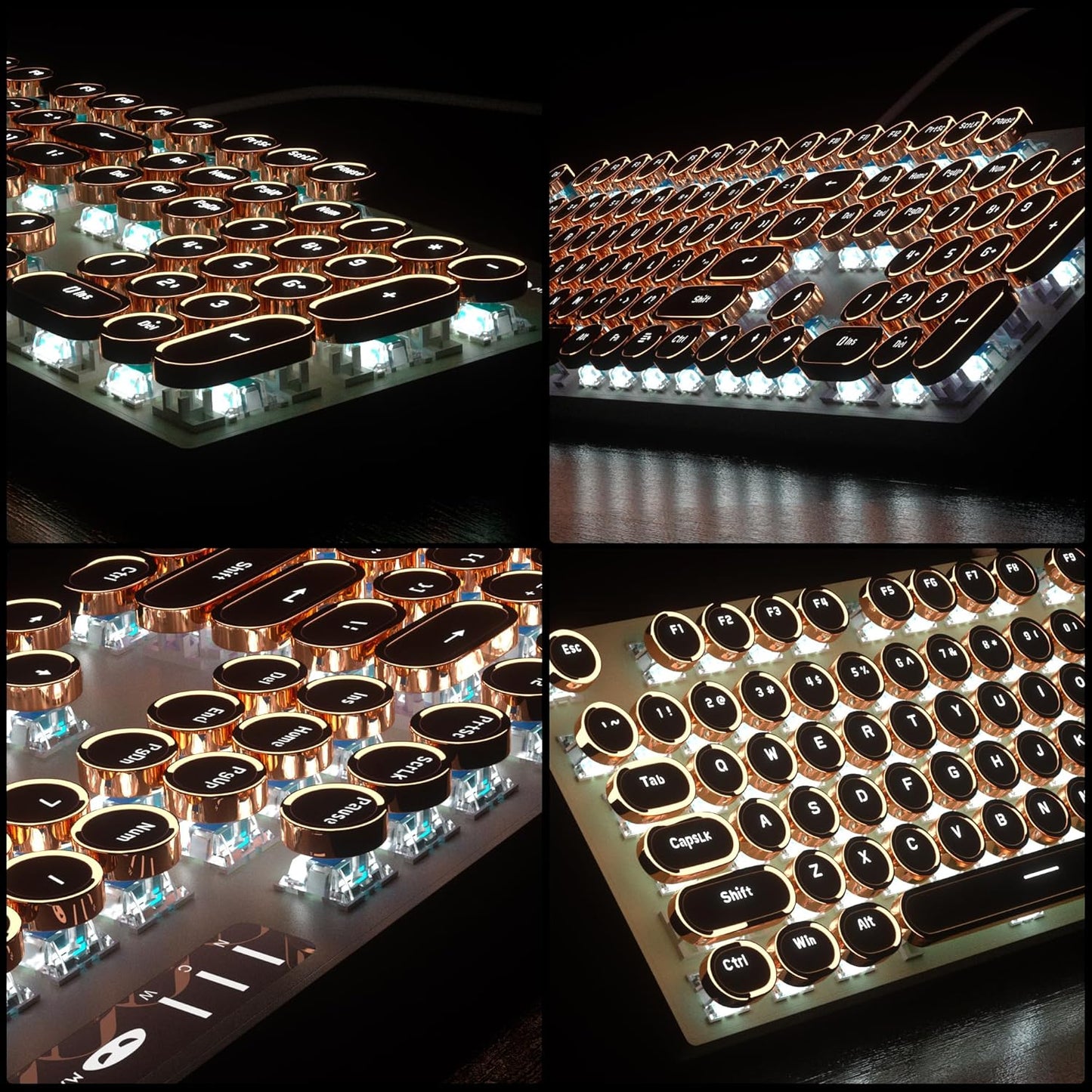 Camiysn Typewriter Style Mechanical Gaming Keyboard, Green Retro Punk Gaming Keyboard with White Backlit, 104 Keys Blue Switch Wired Cute Keyboards, Round Keycaps for Windows/Mac/PC