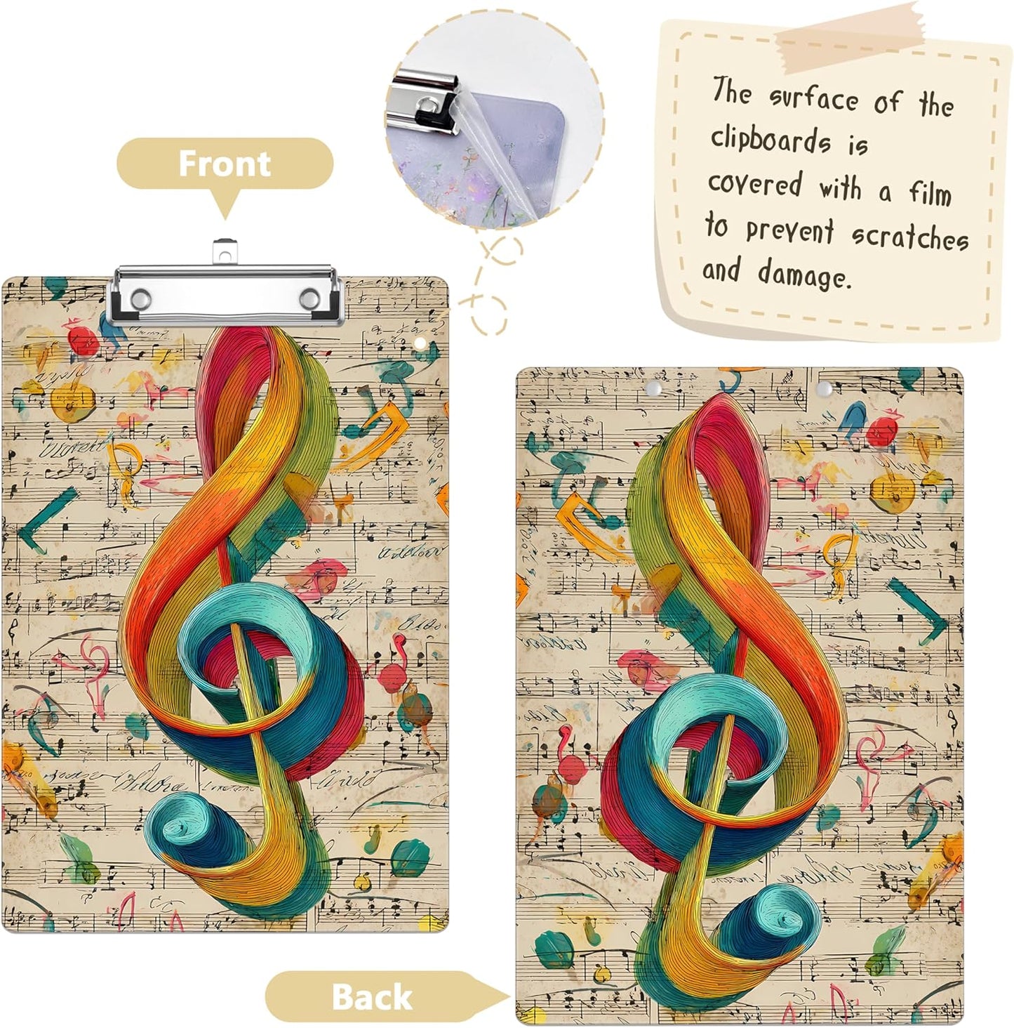 Music Note Plastic Clipboards,Decorative Plastic Acrylic Clipboard for Teacher Social Worker Students Office Supplies 8 * 12